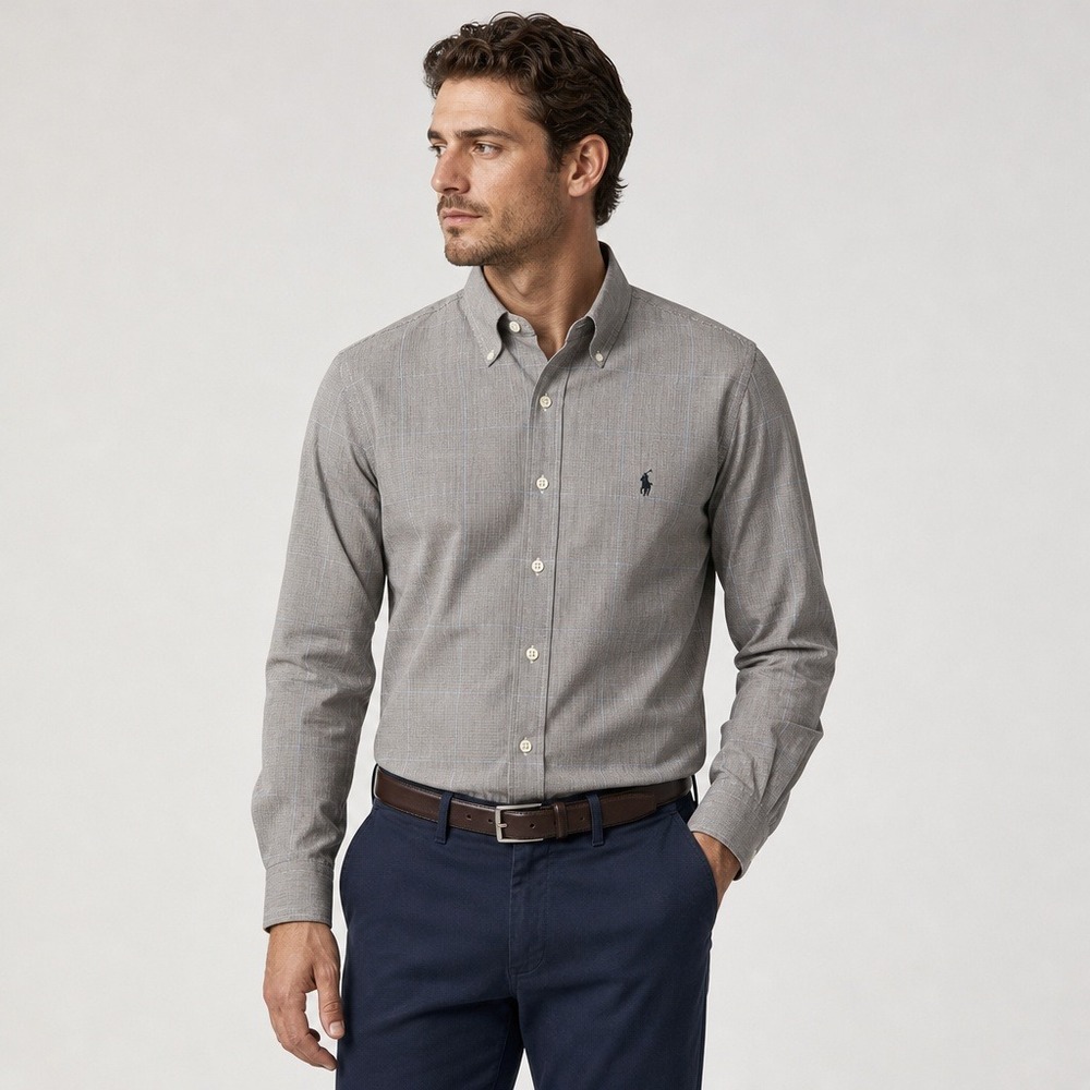 Ralph Lauren Men's Button-Up Shirt XXL Gray Blake Check Long Sleeve Regular Fit